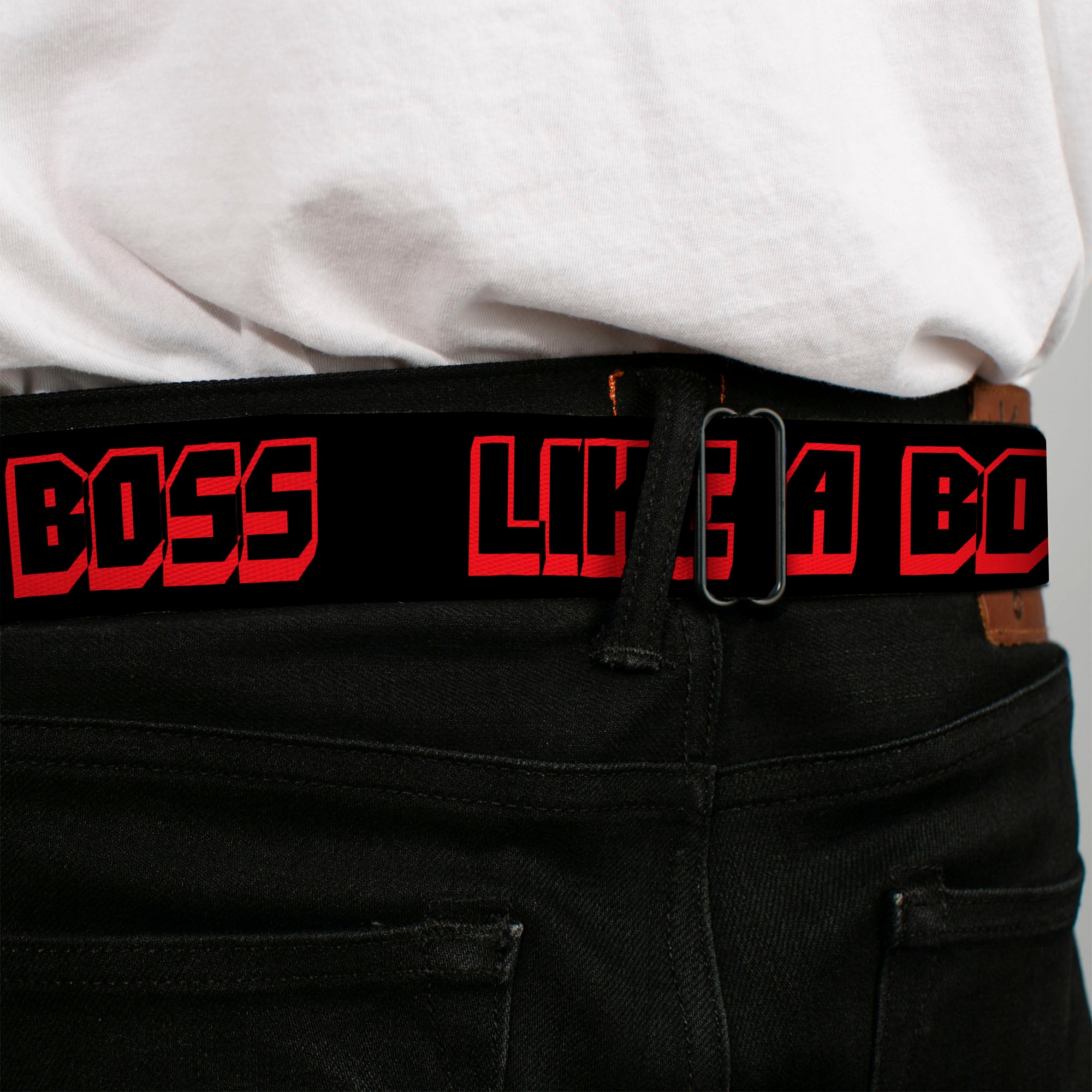 BD Wings Logo CLOSE-UP Full Color Black Silver Seatbelt Belt - LIKE A BOSS Black/Red Webbing Seatbelt Belts Buckle-Down