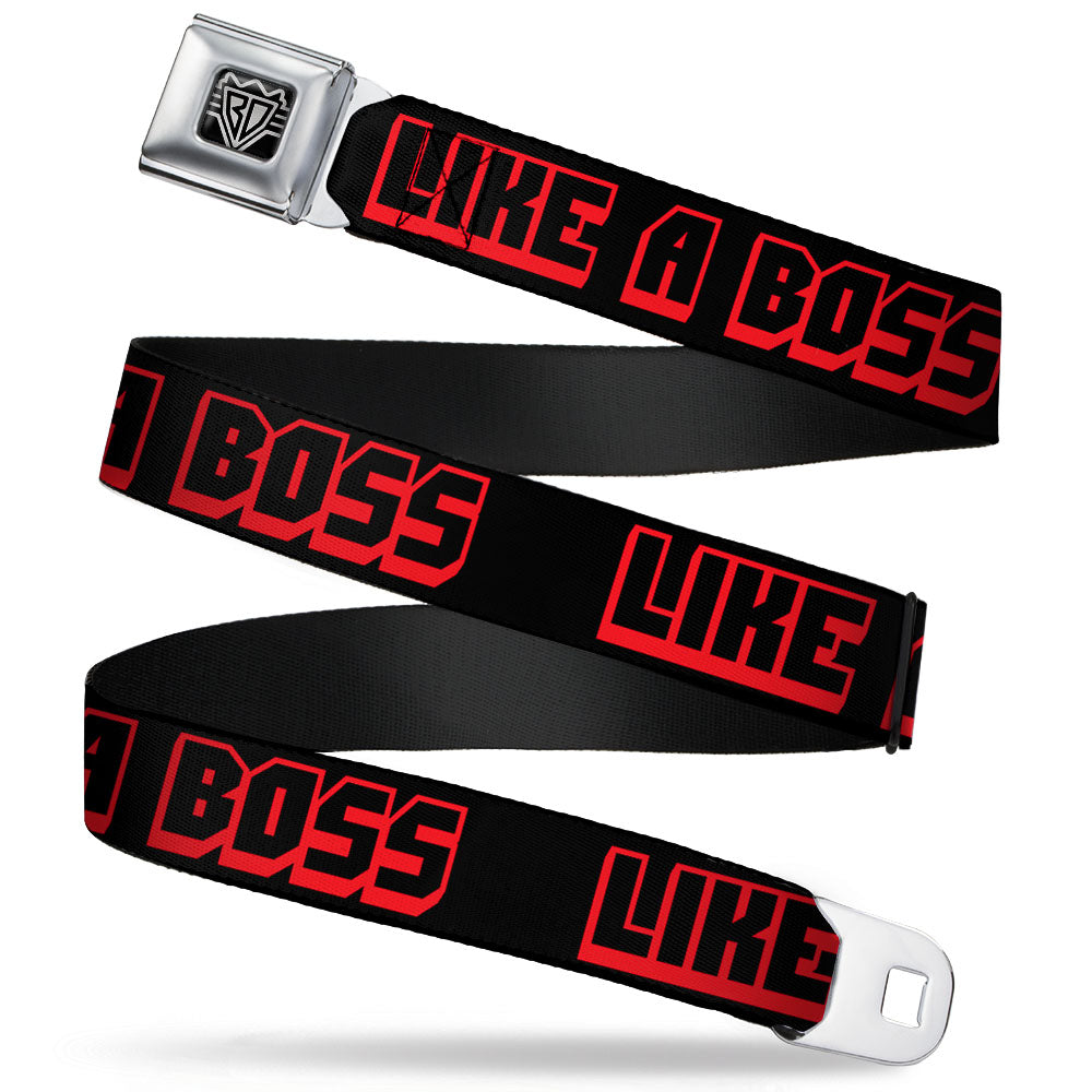 BD Wings Logo CLOSE-UP Full Color Black Silver Seatbelt Belt - LIKE A BOSS Black/Red Webbing Seatbelt Belts Buckle-Down