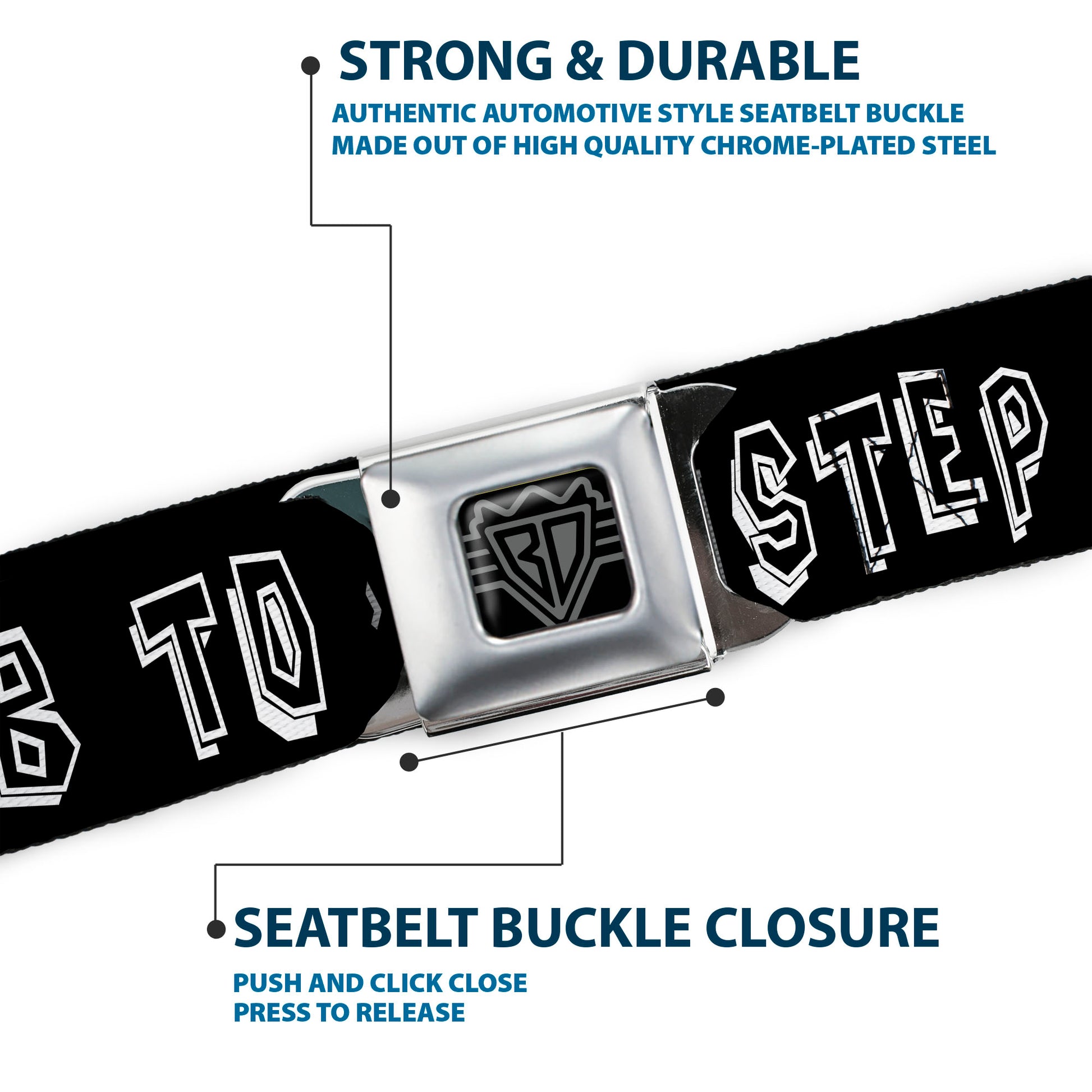 Seatbelt Belt - LETS DUB TO F**K STEP Black/White Seatbelt Belts Buckle-Down