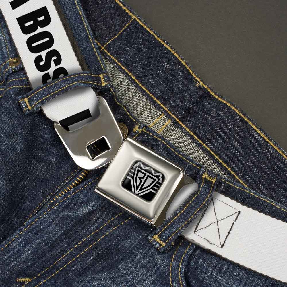 BD Wings Logo CLOSE-UP Full Color Black Silver Seatbelt Belt - LIKE A BOSS White/Black Webbing Seatbelt Belts Buckle-Down
