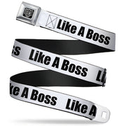 BD Wings Logo CLOSE-UP Full Color Black Silver Seatbelt Belt - LIKE A BOSS White/Black Webbing Seatbelt Belts Buckle-Down