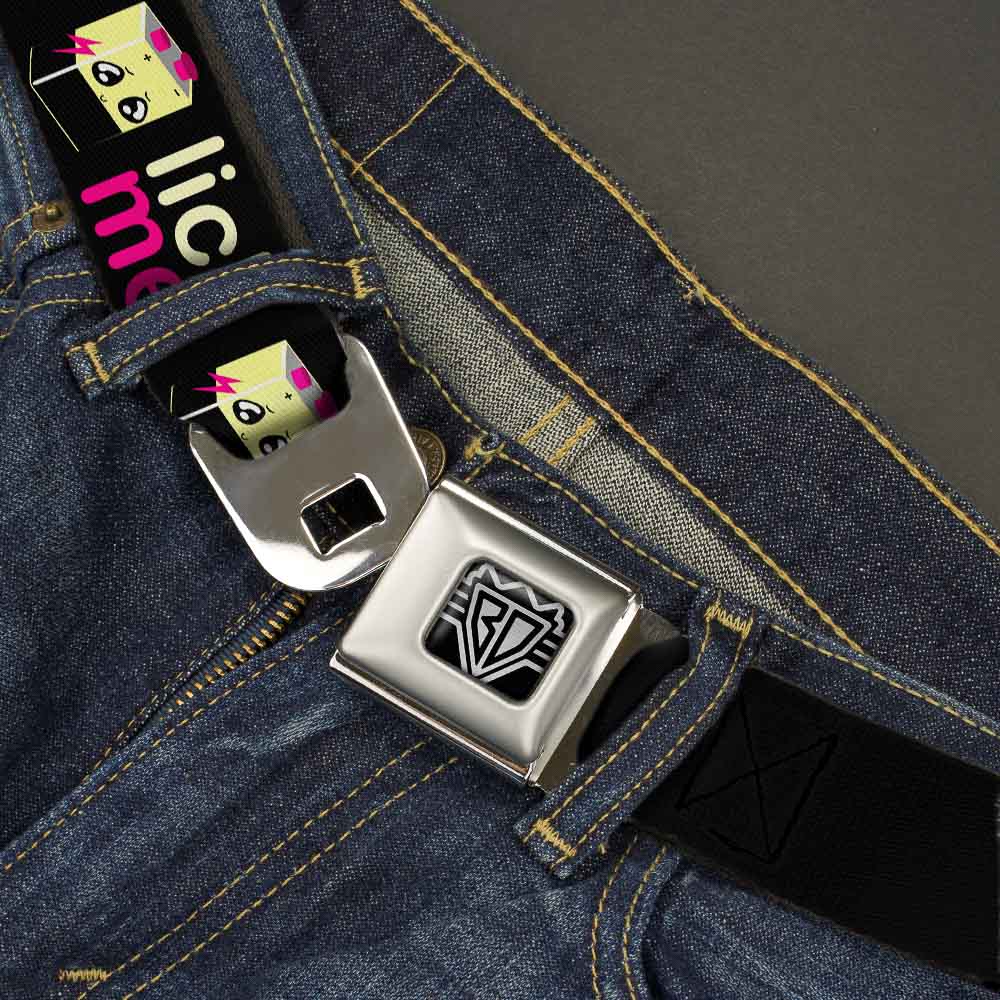 BD Wings Logo CLOSE-UP Full Color Black Silver Seatbelt Belt - LICK ME Battery Cartoon Webbing Seatbelt Belts Buckle-Down
