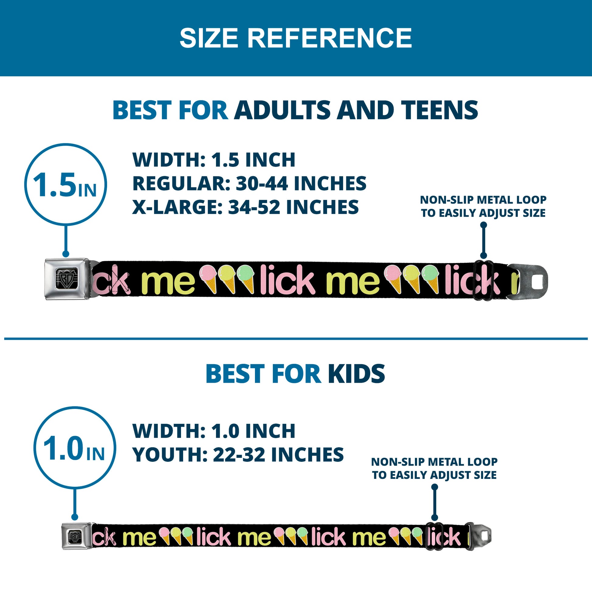 Seatbelt Belt - LICK ME Ice Cream Cones Seatbelt Belts Buckle-Down