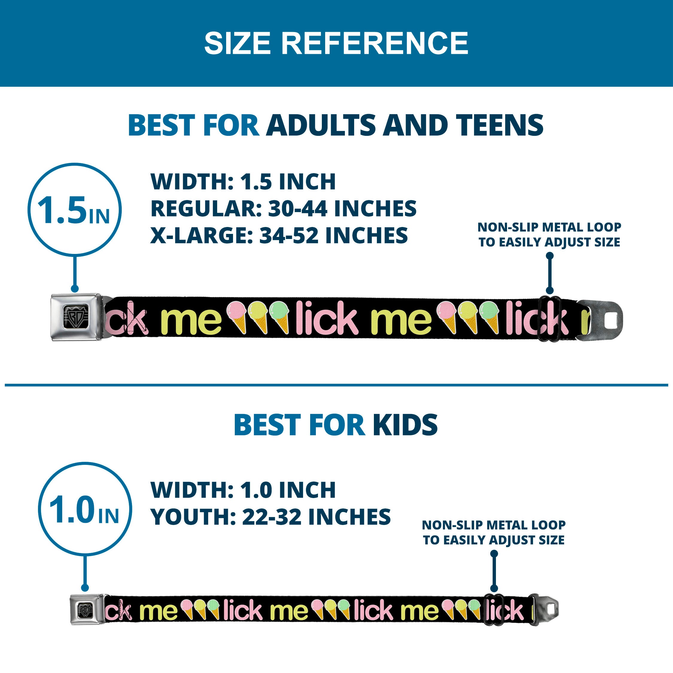 Seatbelt Belt - LICK ME Ice Cream Cones Seatbelt Belts Buckle-Down