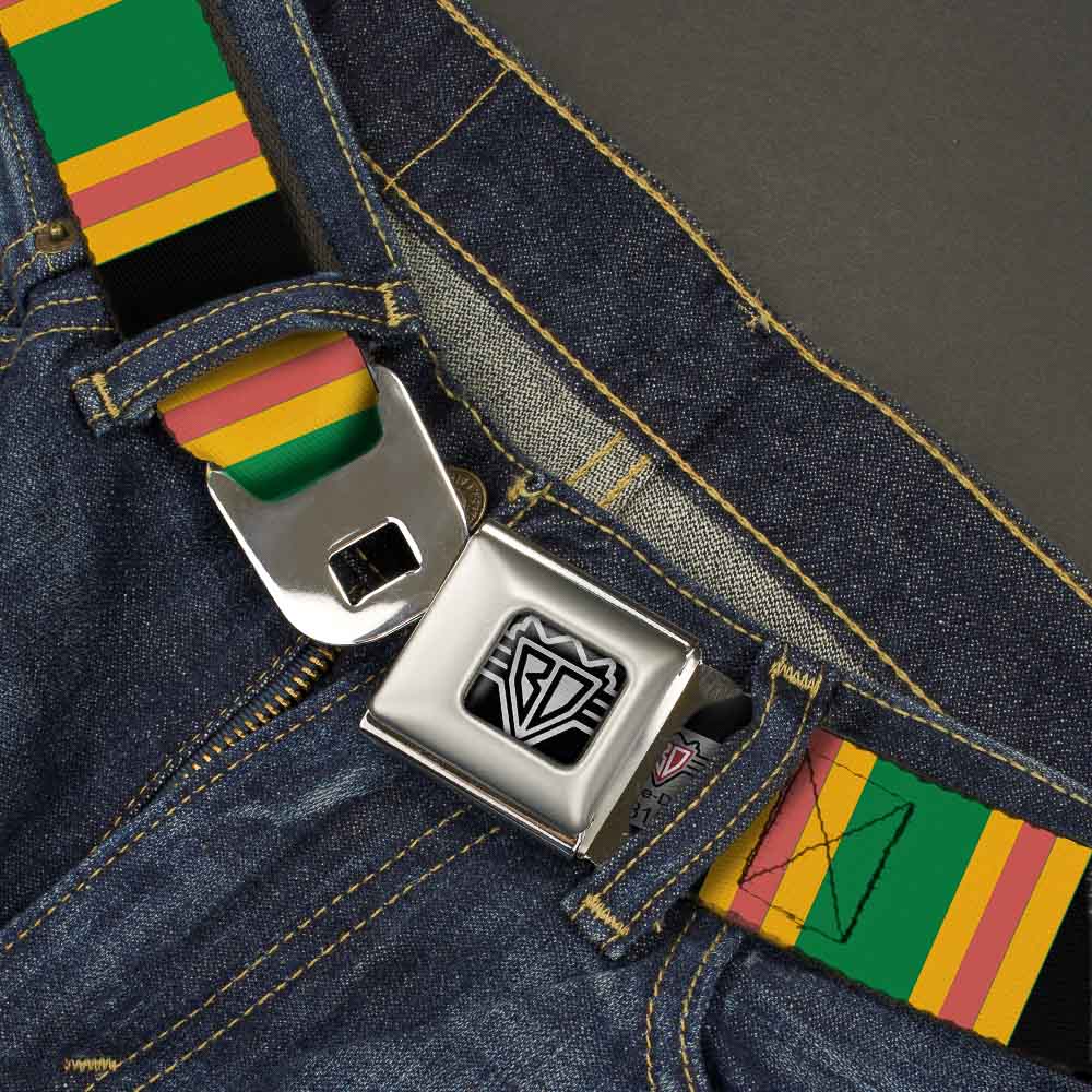 BD Wings Logo CLOSE-UP Full Color Black Silver Seatbelt Belt - Lines Black/Gold/Pink/Green Webbing Seatbelt Belts Buckle-Down