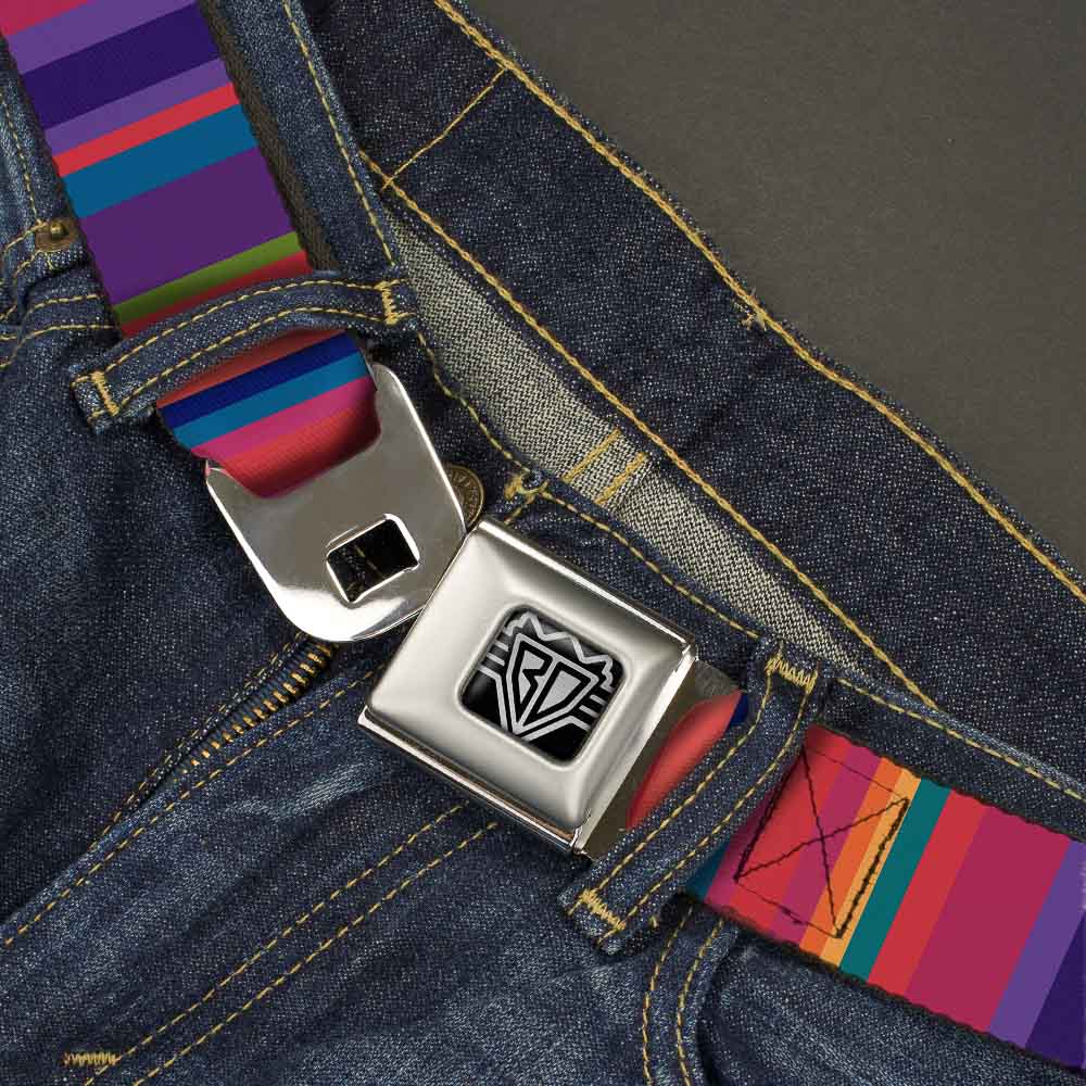 BD Wings Logo CLOSE-UP Full Color Black Silver Seatbelt Belt - Lines Reds/Purples Webbing Seatbelt Belts Buckle-Down