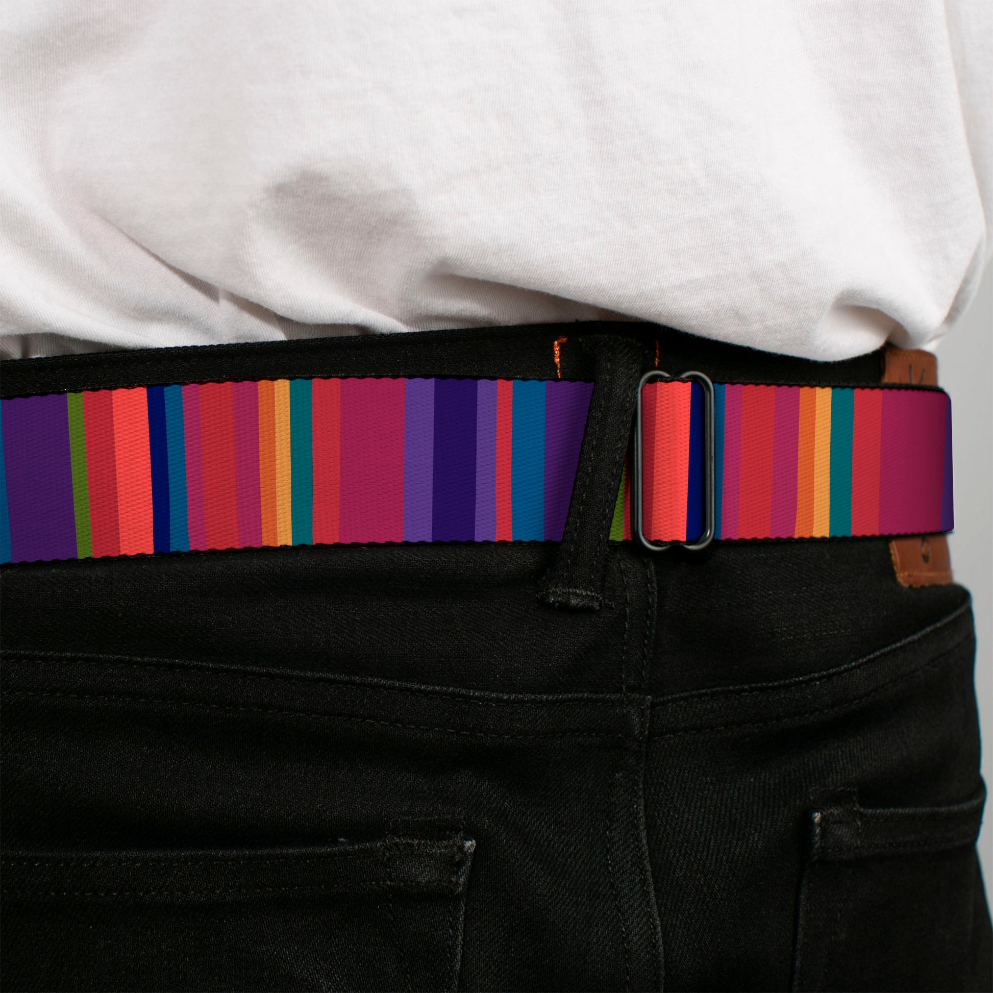 BD Wings Logo CLOSE-UP Full Color Black Silver Seatbelt Belt - Lines Reds/Purples Webbing Seatbelt Belts Buckle-Down