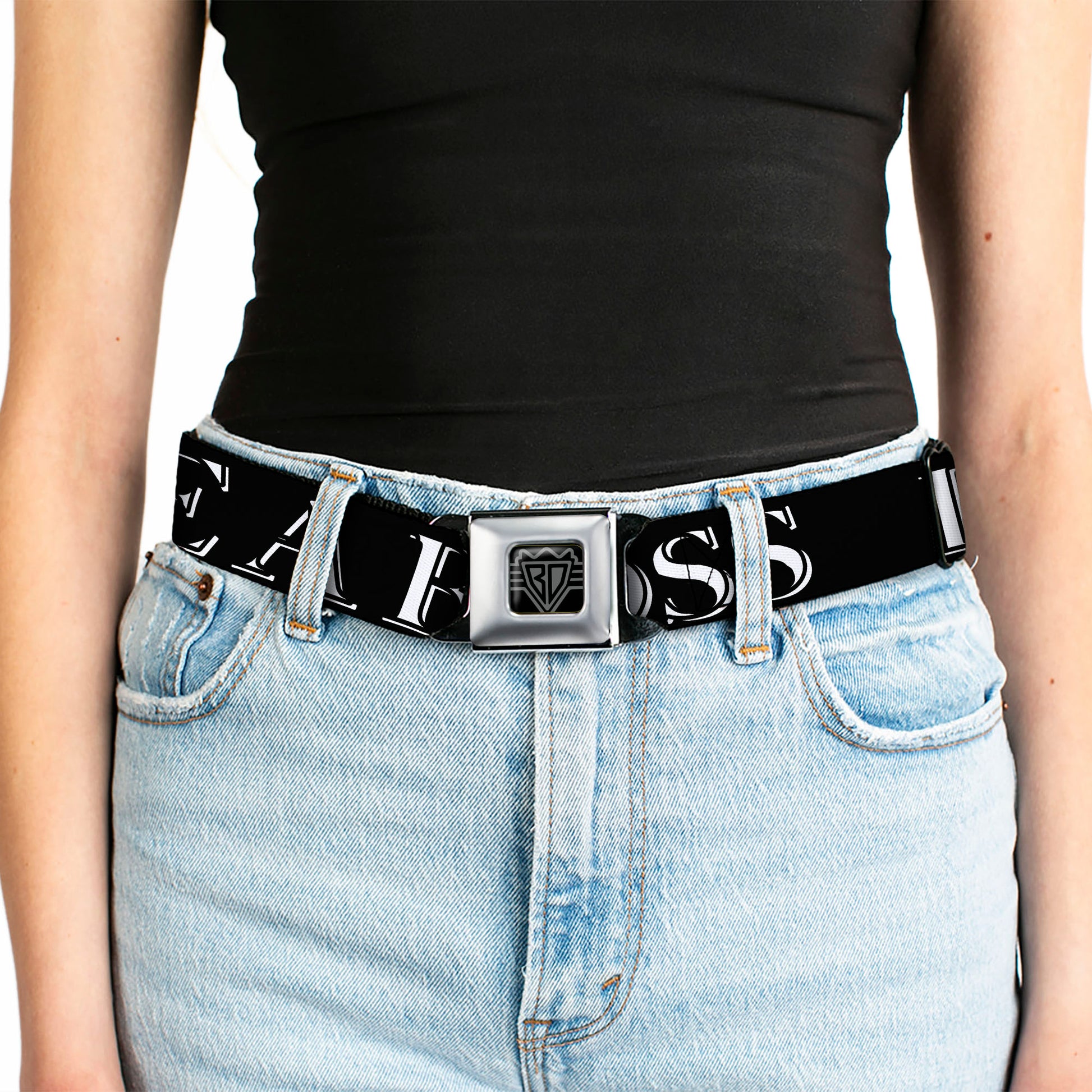 BD Wings Logo CLOSE-UP Full Color Black Silver Seatbelt Belt - LIKE A BOSS2 Black/Red Webbing Seatbelt Belts Buckle-Down