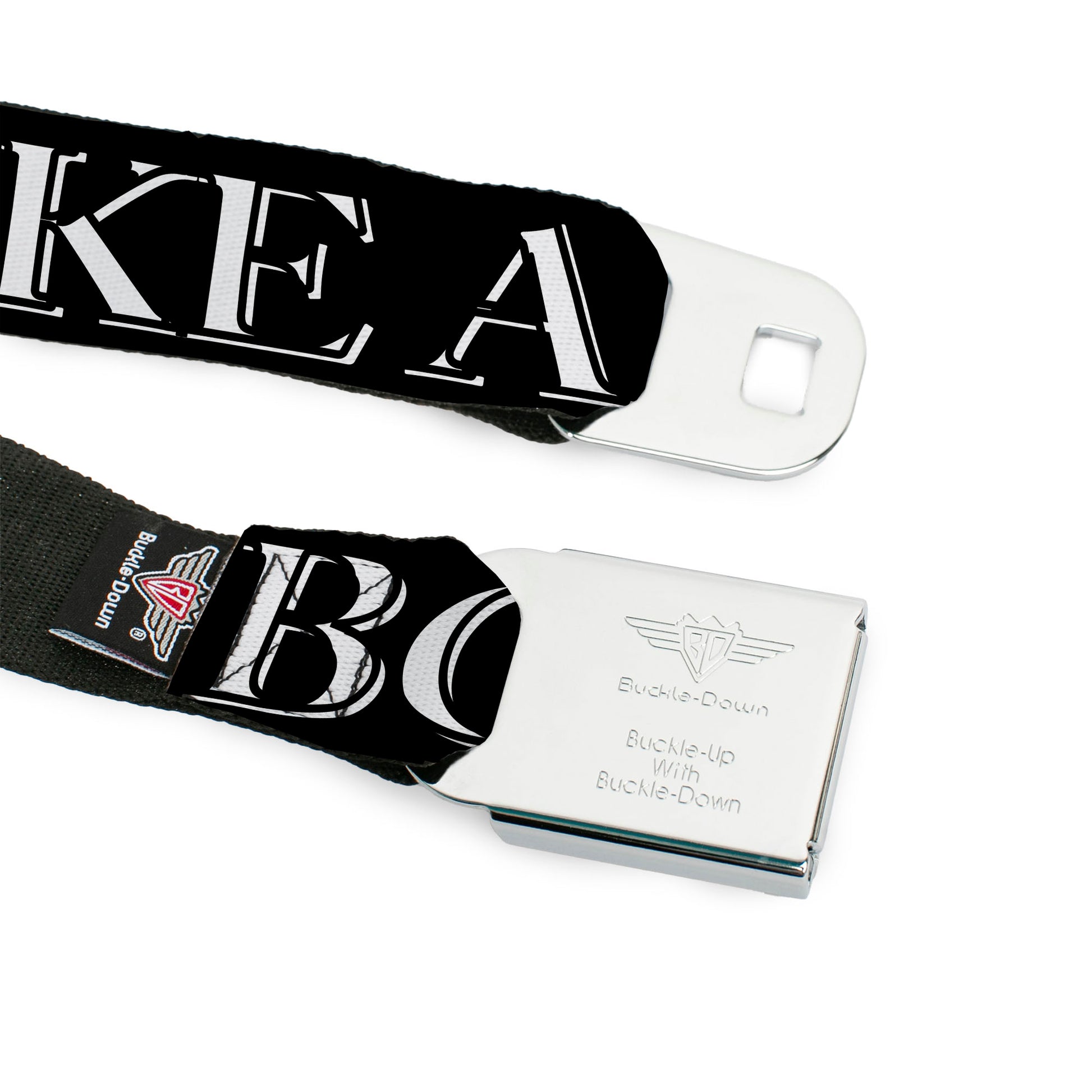 BD Wings Logo CLOSE-UP Full Color Black Silver Seatbelt Belt - LIKE A BOSS2 Black/Red Webbing Seatbelt Belts Buckle-Down
