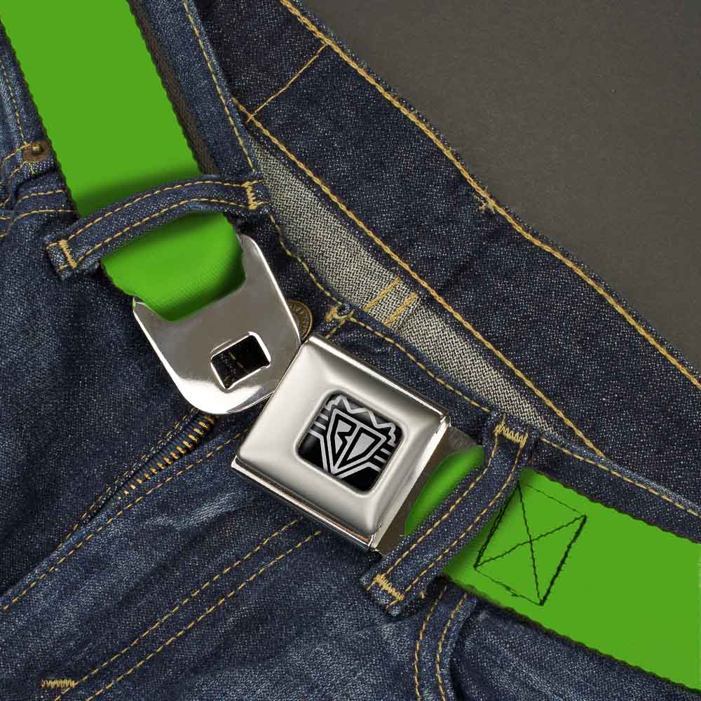 BD Wings Logo CLOSE-UP Full Color Black Silver Seatbelt Belt - Lime Green Webbing Seatbelt Belts Buckle-Down