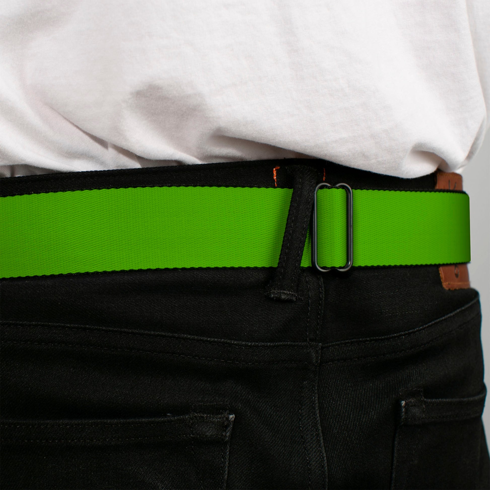 BD Wings Logo CLOSE-UP Full Color Black Silver Seatbelt Belt - Lime Green Webbing Seatbelt Belts Buckle-Down