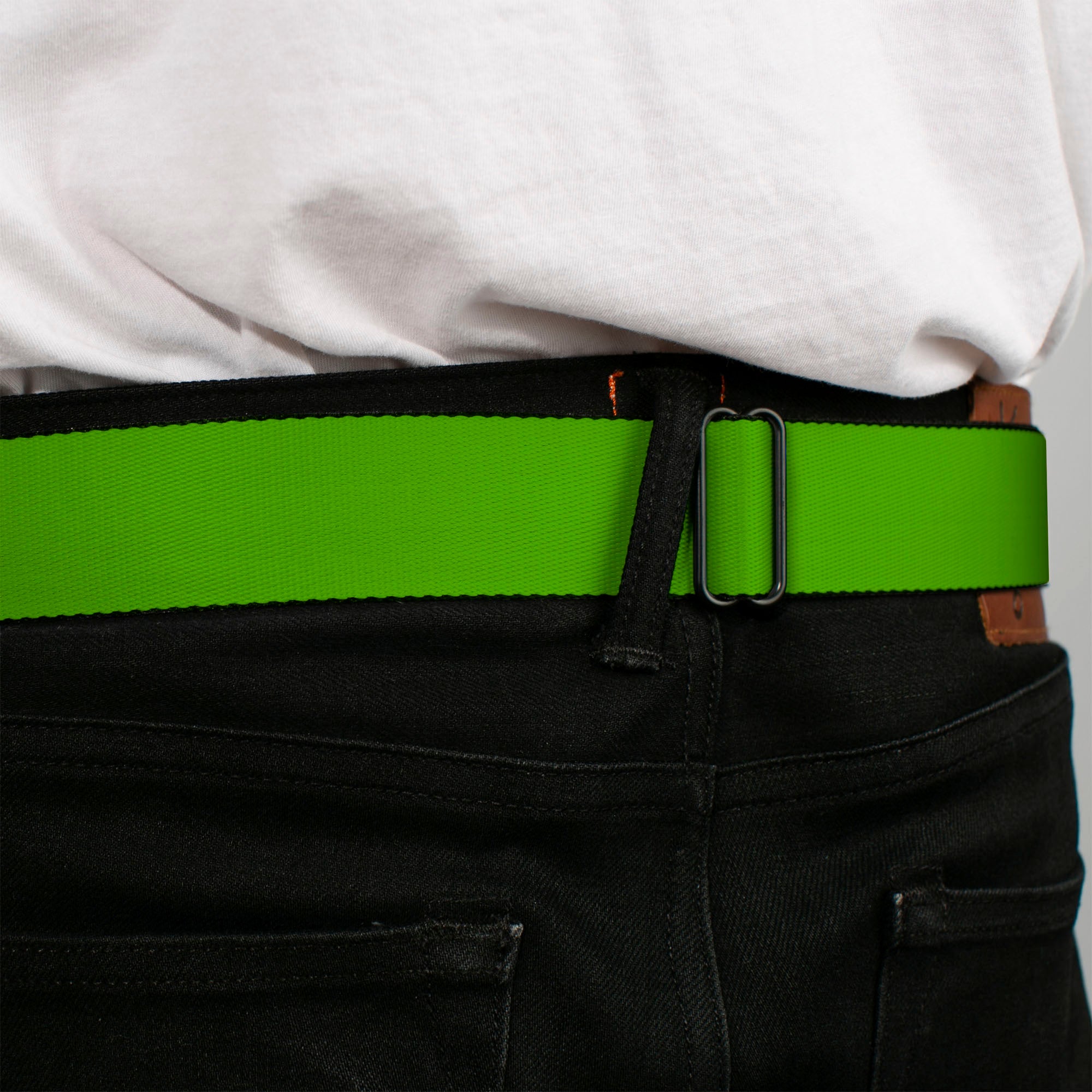 BD Wings Logo CLOSE-UP Full Color Black Silver Seatbelt Belt - Lime Green Webbing Seatbelt Belts Buckle-Down