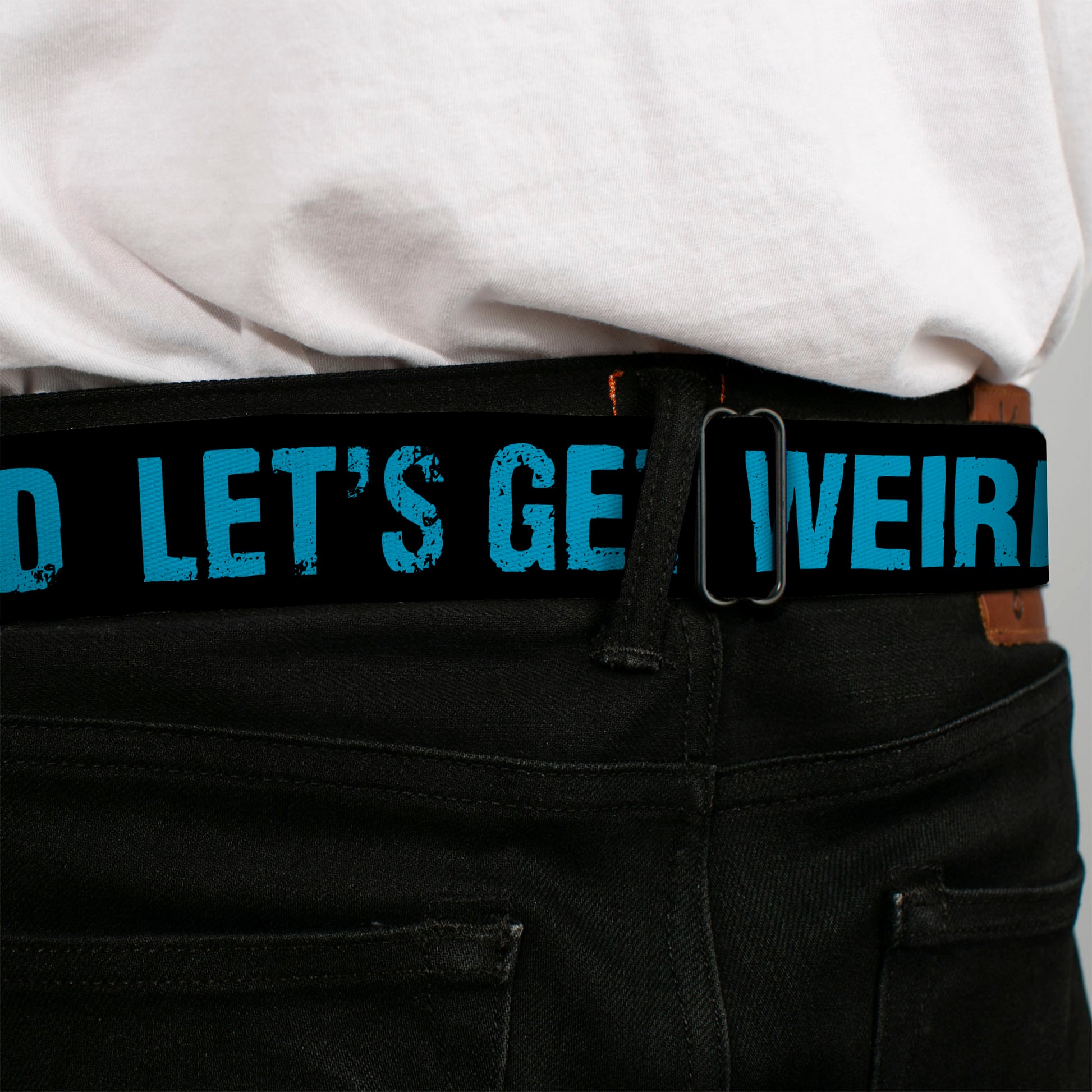 Seatbelt Belt - LET'S GET WEIRD Weathered Black/Bright Blue Seatbelt Belts Buckle-Down