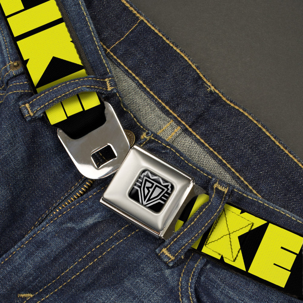 BD Wings Logo CLOSE-UP Full Color Black Silver Seatbelt Belt - LIKE A BOSS Black/Yellow Webbing Seatbelt Belts Buckle-Down