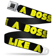 BD Wings Logo CLOSE-UP Full Color Black Silver Seatbelt Belt - LIKE A BOSS Black/Yellow Webbing Seatbelt Belts Buckle-Down