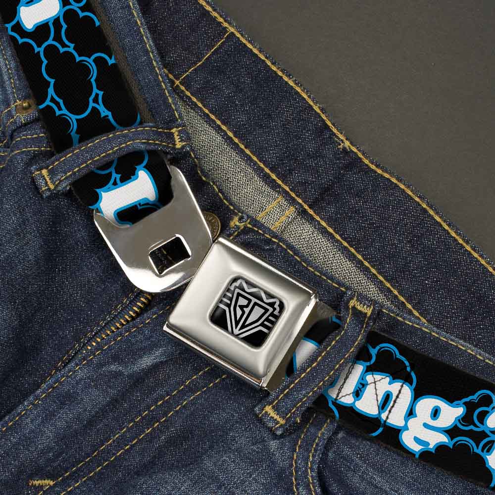 BD Wings Logo CLOSE-UP Full Color Black Silver Seatbelt Belt - LIVING THE DREAM/Clouds Black/Blue/White Webbing Seatbelt Belts Buckle-Down