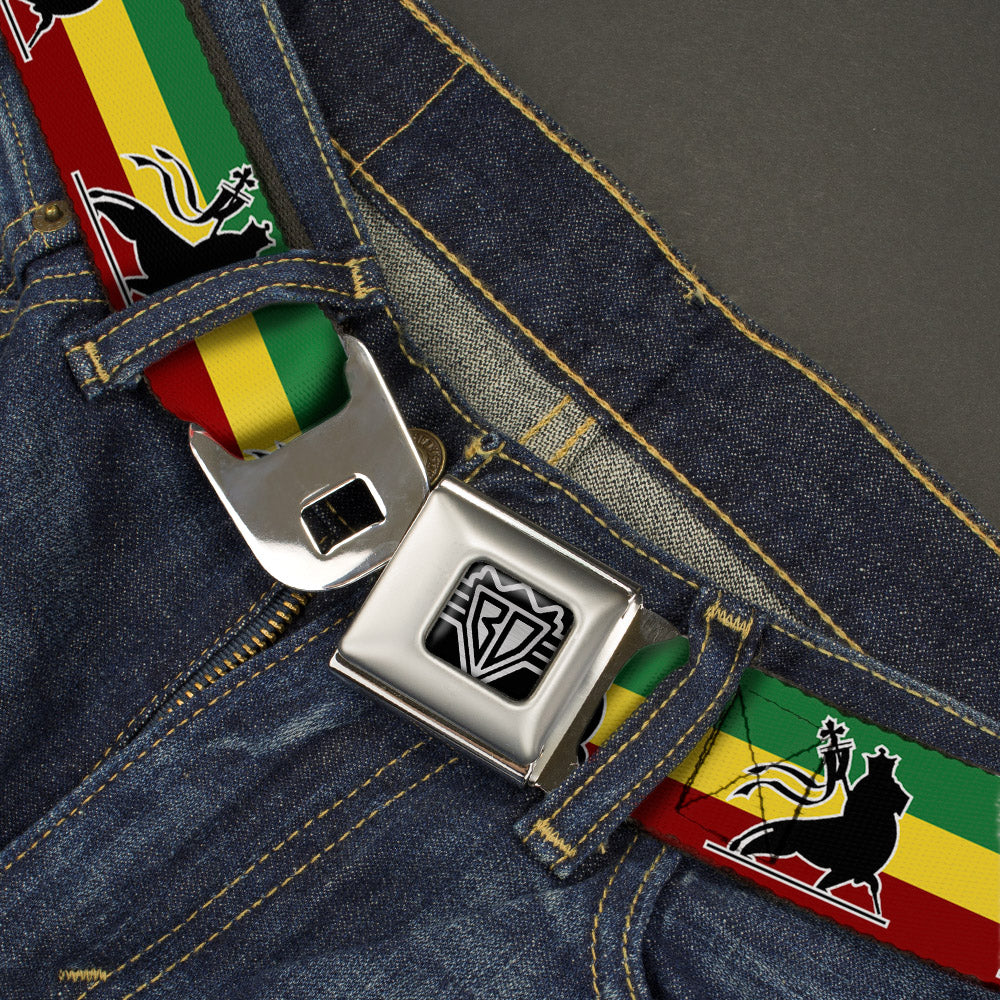 BD Wings Logo CLOSE-UP Full Color Black Silver Seatbelt Belt - Lion of Zion Repeat Webbing Seatbelt Belts Buckle-Down