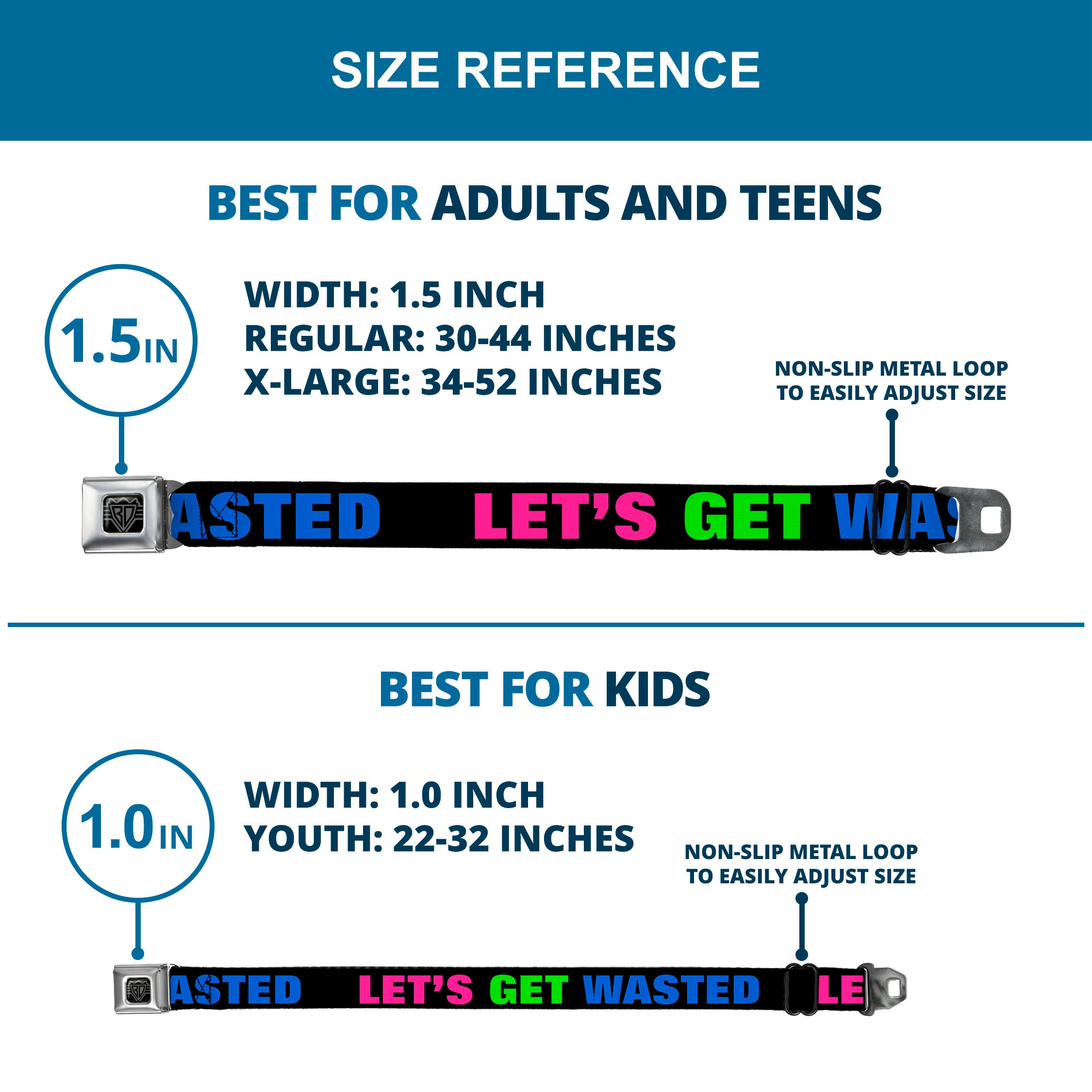 Seatbelt Belt - LET'S GET WASTED Black/Pink/Green/Blue Seatbelt Belts Buckle-Down