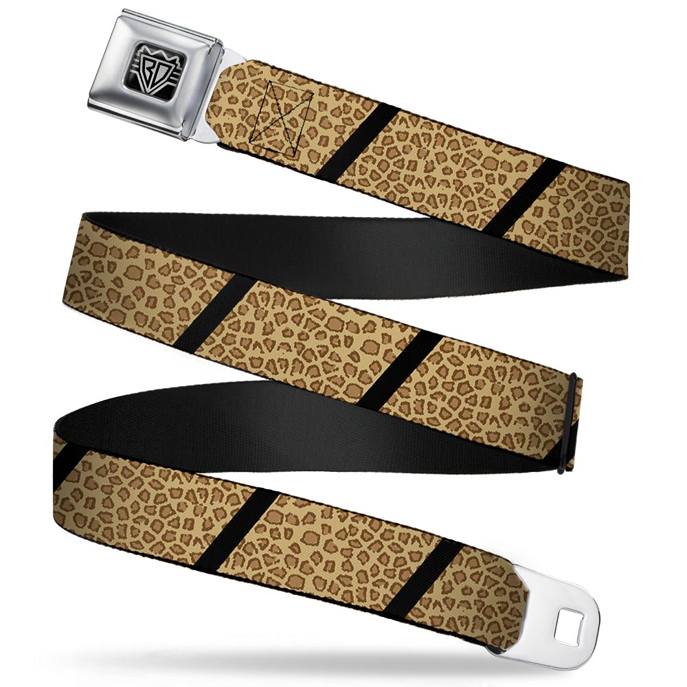 BD Wings Logo CLOSE-UP Full Color Black Silver Seatbelt Belt - Leopard Brown/Black Slash Webbing Seatbelt Belts Buckle-Down