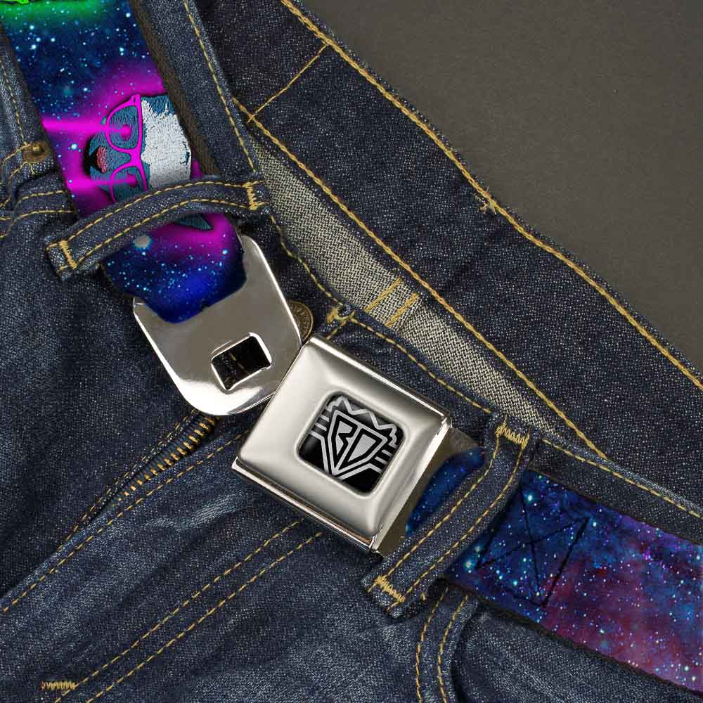 BD Wings Logo CLOSE-UP Full Color Black Silver Seatbelt Belt - Laser Eye Cats in Space Webbing Seatbelt Belts Buckle-Down