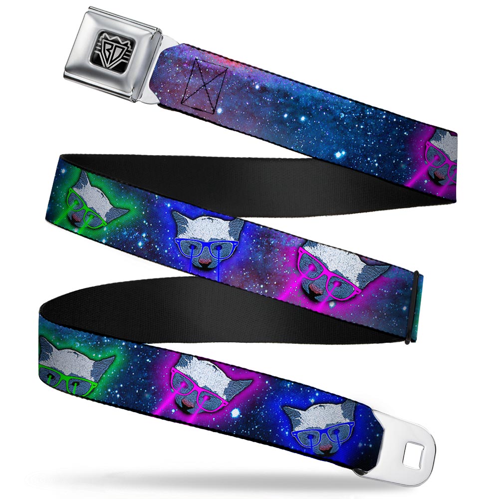 BD Wings Logo CLOSE-UP Full Color Black Silver Seatbelt Belt - Laser Eye Cats in Space Webbing Seatbelt Belts Buckle-Down