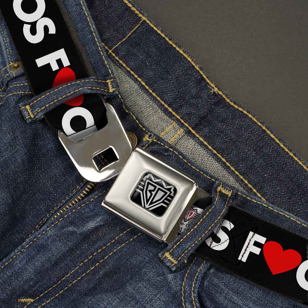 BD Wings Logo CLOSE-UP Full Color Black Silver Seatbelt Belt - LOS F*CKIN' ANGELES Heart Black/White/Red Webbing Seatbelt Belts Buckle-Down