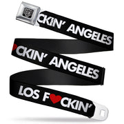 BD Wings Logo CLOSE-UP Full Color Black Silver Seatbelt Belt - LOS F*CKIN' ANGELES Heart Black/White/Red Webbing Seatbelt Belts Buckle-Down