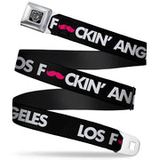 BD Wings Logo CLOSE-UP Full Color Black Silver Seatbelt Belt - LOS F*CKIN' ANGELES Mustache Black/White/Pink Webbing Seatbelt Belts Buckle-Down