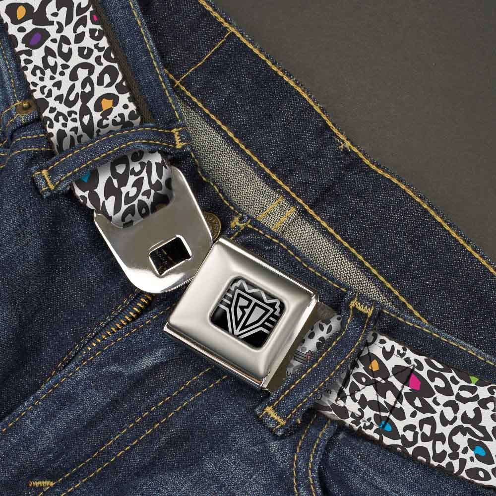 BD Wings Logo CLOSE-UP Full Color Black Silver Seatbelt Belt - Leopard White/Black/Multi Color Webbing Seatbelt Belts Buckle-Down
