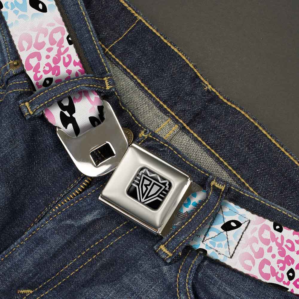 BD Wings Logo CLOSE-UP Full Color Black Silver Seatbelt Belt - Leopard White/Pinks/Blues/Black Webbing Seatbelt Belts Buckle-Down