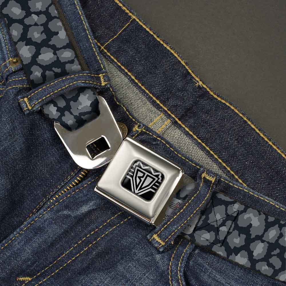 BD Wings Logo CLOSE-UP Full Color Black Silver Seatbelt Belt - Leopard Grays Webbing Seatbelt Belts Buckle-Down