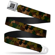 BD Wings Logo CLOSE-UP Full Color Black Silver Seatbelt Belt - Leaf Camo Browns/Greens/Black Webbing Seatbelt Belts Buckle-Down