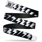 BD Wings Logo CLOSE-UP Full Color Black Silver Seatbelt Belt - Lightning Bolts Sketch Black/White Webbing Seatbelt Belts Buckle-Down