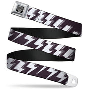BD Wings Logo CLOSE-UP Full Color Black Silver Seatbelt Belt - Lightning Bolts Sketch Plum/White Webbing Seatbelt Belts Buckle-Down