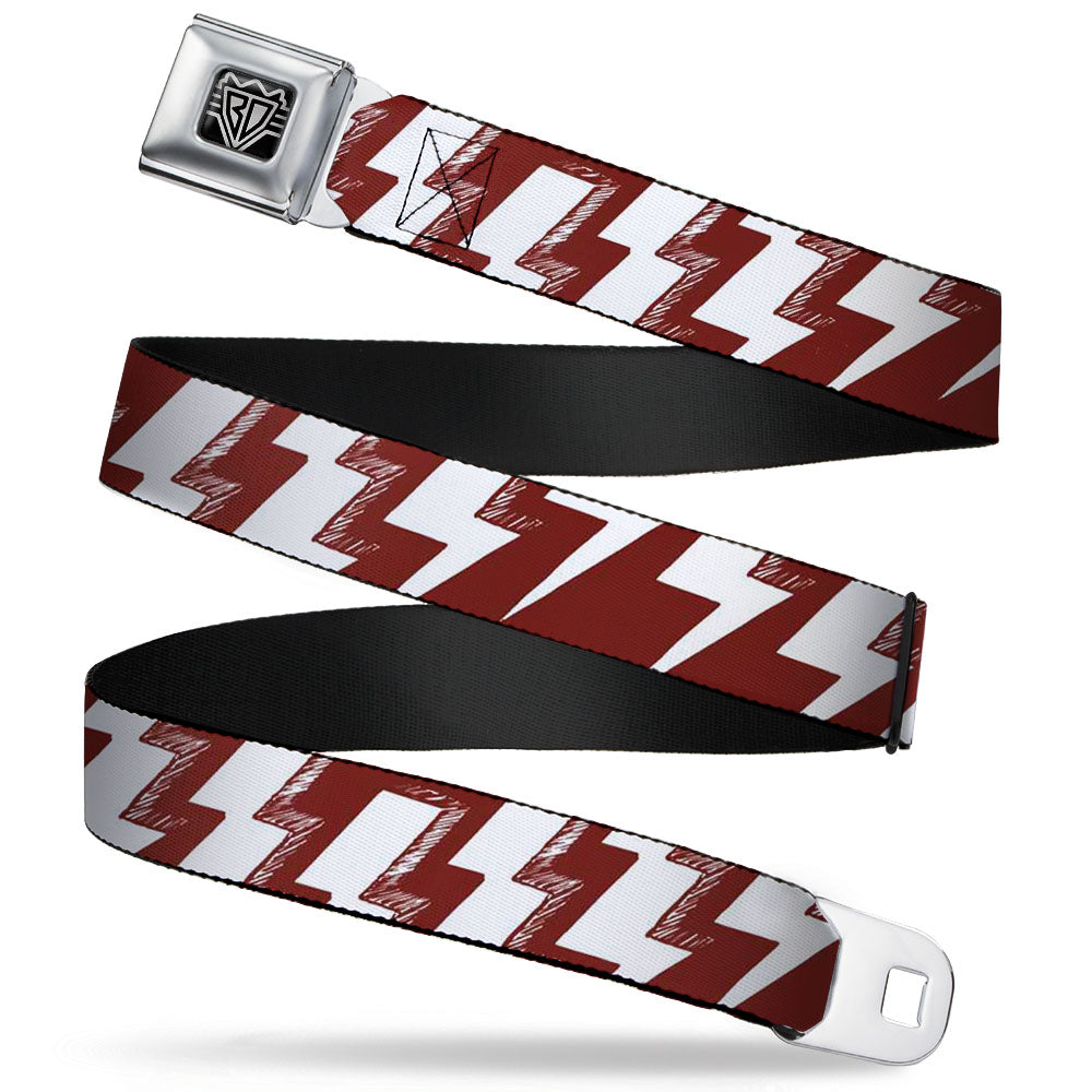 BD Wings Logo CLOSE-UP Full Color Black Silver Seatbelt Belt - Lightning Bolts Sketch Red/White Webbing Seatbelt Belts Buckle-Down