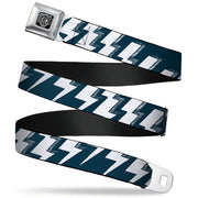 BD Wings Logo CLOSE-UP Full Color Black Silver Seatbelt Belt - Lightning Bolts Sketch Navy/White Webbing Seatbelt Belts Buckle-Down