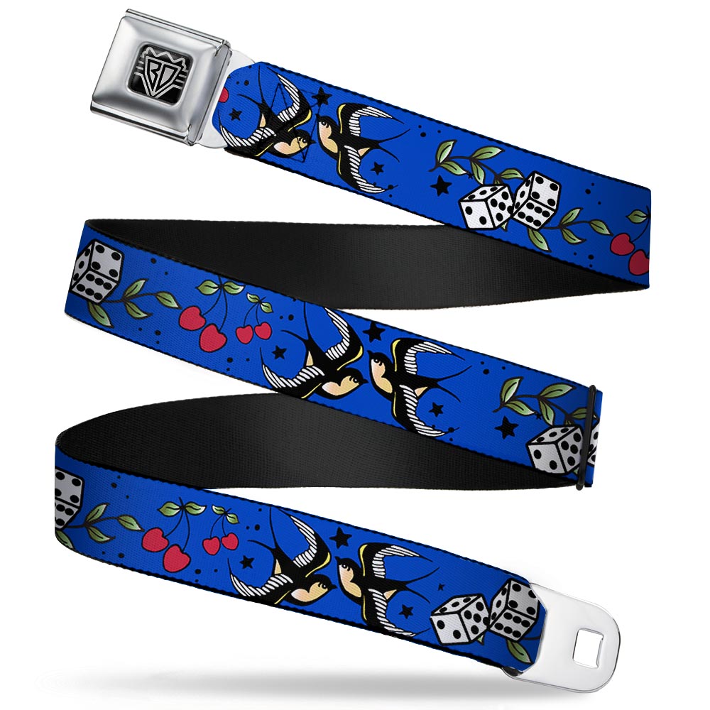 BD Wings Logo CLOSE-UP Full Color Black Silver Seatbelt Belt - Lucky CLOSE-UP Blue Webbing Seatbelt Belts Buckle-Down