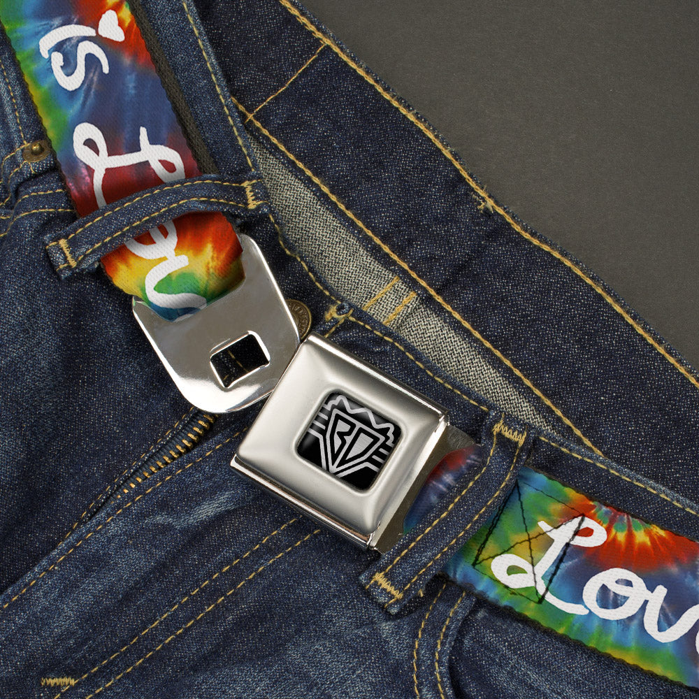 BD Wings Logo CLOSE-UP Full Color Black Silver Seatbelt Belt - LOVE IS LOVE BD Tie Dye/White Webbing Seatbelt Belts Buckle-Down