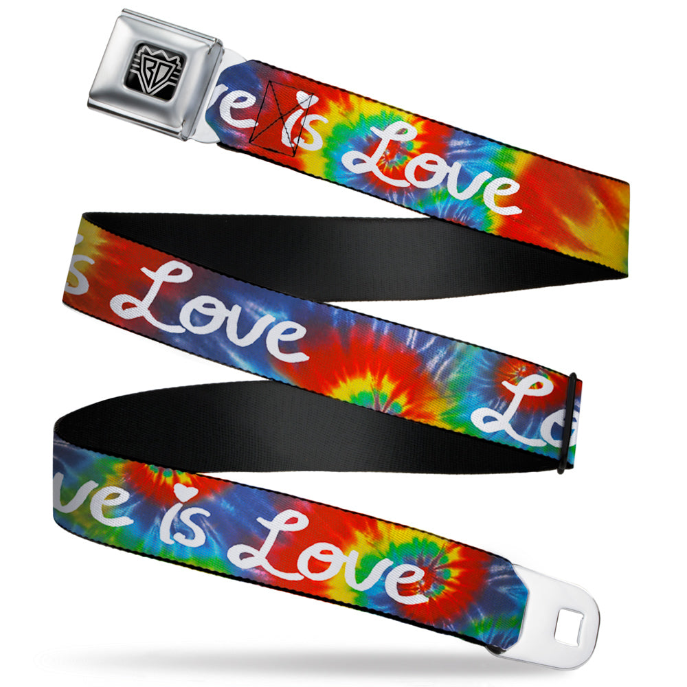 BD Wings Logo CLOSE-UP Full Color Black Silver Seatbelt Belt - LOVE IS LOVE BD Tie Dye/White Webbing Seatbelt Belts Buckle-Down