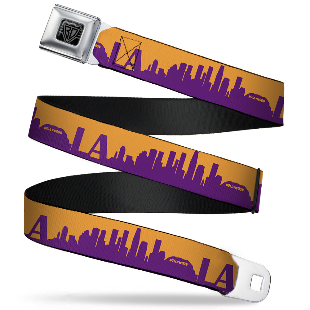 BD Wings Logo CLOSE-UP Full Color Black Silver Seatbelt Belt - Los Angeles Solid Skyline/LA Gold/Purple Webbing Seatbelt Belts Buckle-Down