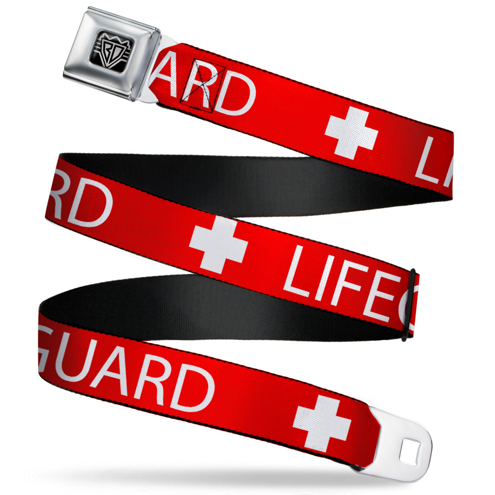BD Wings Logo CLOSE-UP Full Color Black Silver Seatbelt Belt - LIFEGUARD/Logo Red/White Webbing Seatbelt Belts Buckle-Down