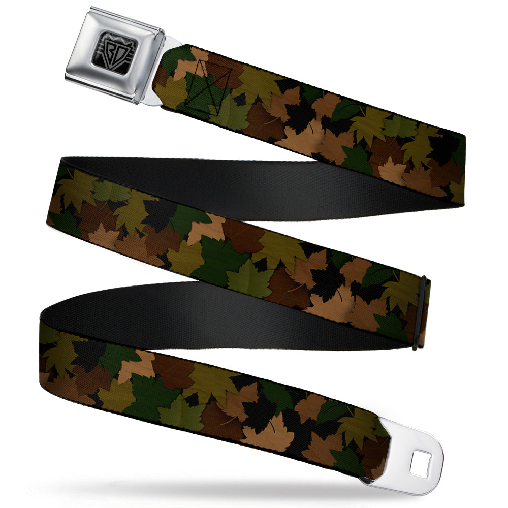 BD Wings Logo CLOSE-UP Full Color Black Silver Seatbelt Belt - Leaf/Branch Camo Tan/Browns/Greens Webbing Seatbelt Belts Buckle-Down