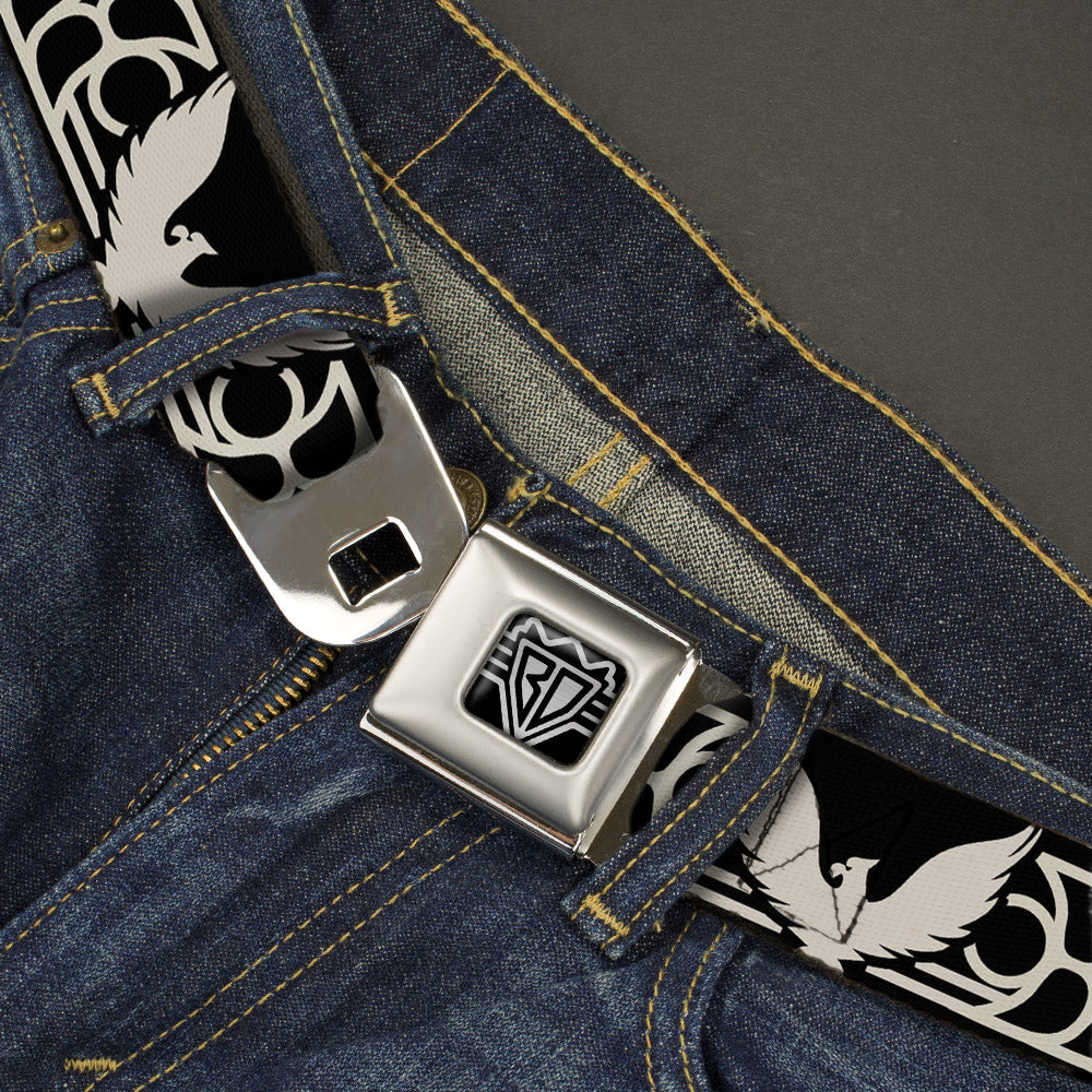 BD Wings Logo CLOSE-UP Full Color Black Silver Seatbelt Belt - LIVE LIFE HARD/Phoenix Black/Grays Webbing Seatbelt Belts Buckle-Down