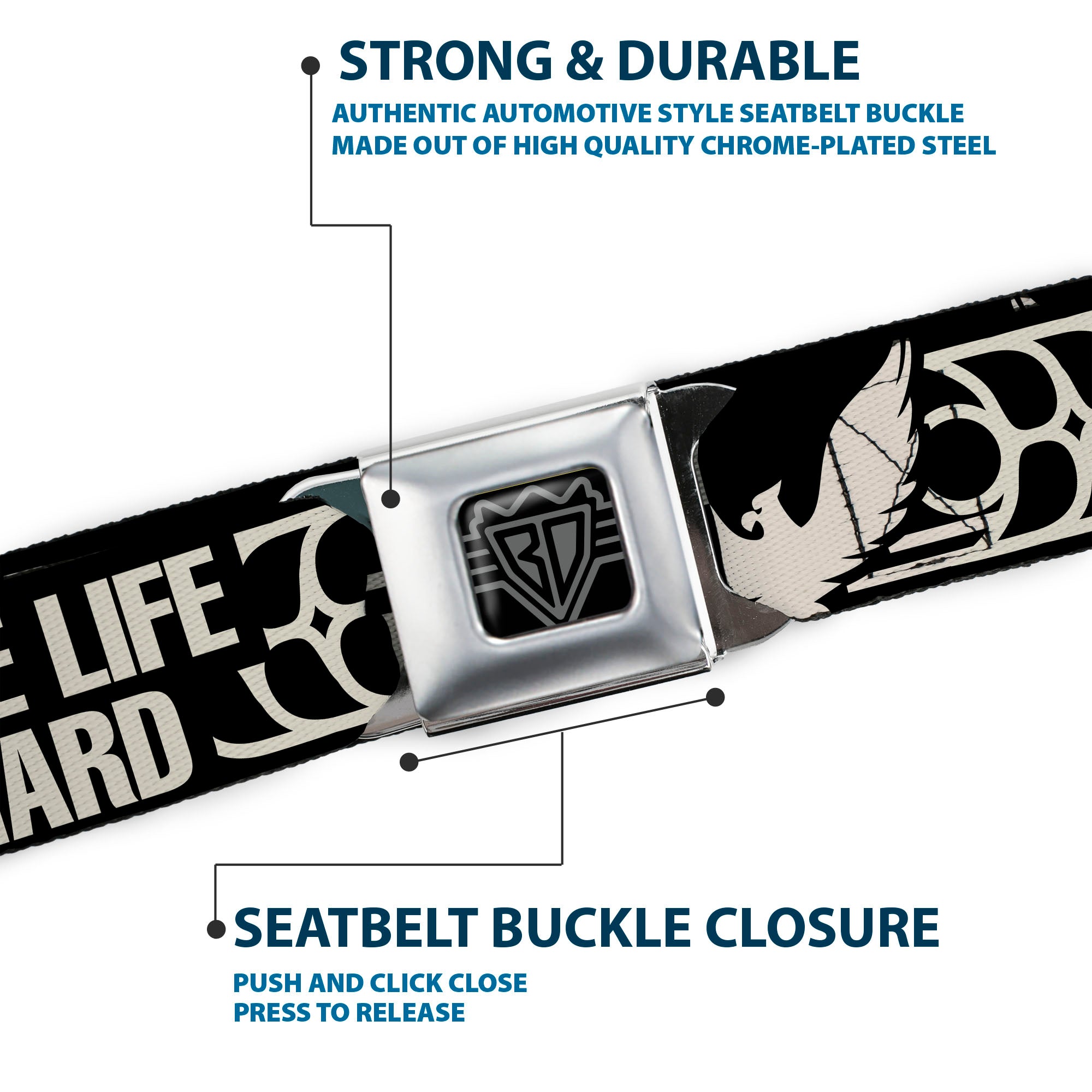 BD Wings Logo CLOSE-UP Full Color Black Silver Seatbelt Belt - LIVE LIFE HARD/Phoenix Black/Grays Webbing Seatbelt Belts Buckle-Down