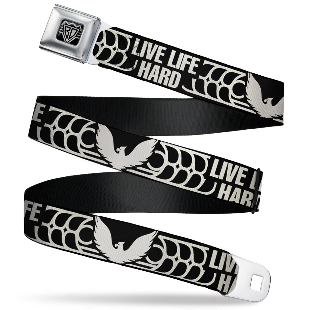 BD Wings Logo CLOSE-UP Full Color Black Silver Seatbelt Belt - LIVE LIFE HARD/Phoenix Black/Grays Webbing Seatbelt Belts Buckle-Down