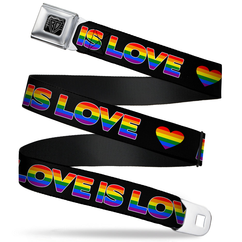 BD Wings Logo CLOSE-UP Full Color Black Silver Seatbelt Belt - LOVE IS LOVE/Heart Black/Rainbow Webbing Seatbelt Belts Buckle-Down