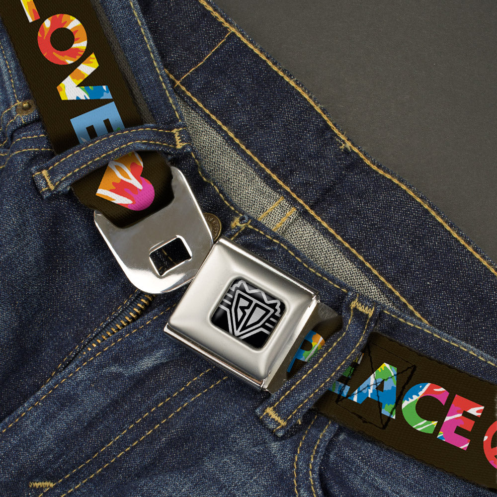 BD Wings Logo CLOSE-UP Full Color Black Silver Seatbelt Belt - LOVE IS LOVE-PEACE IS PEACE/Symbol Black/Tie Dye Webbing Seatbelt Belts Buckle-Down