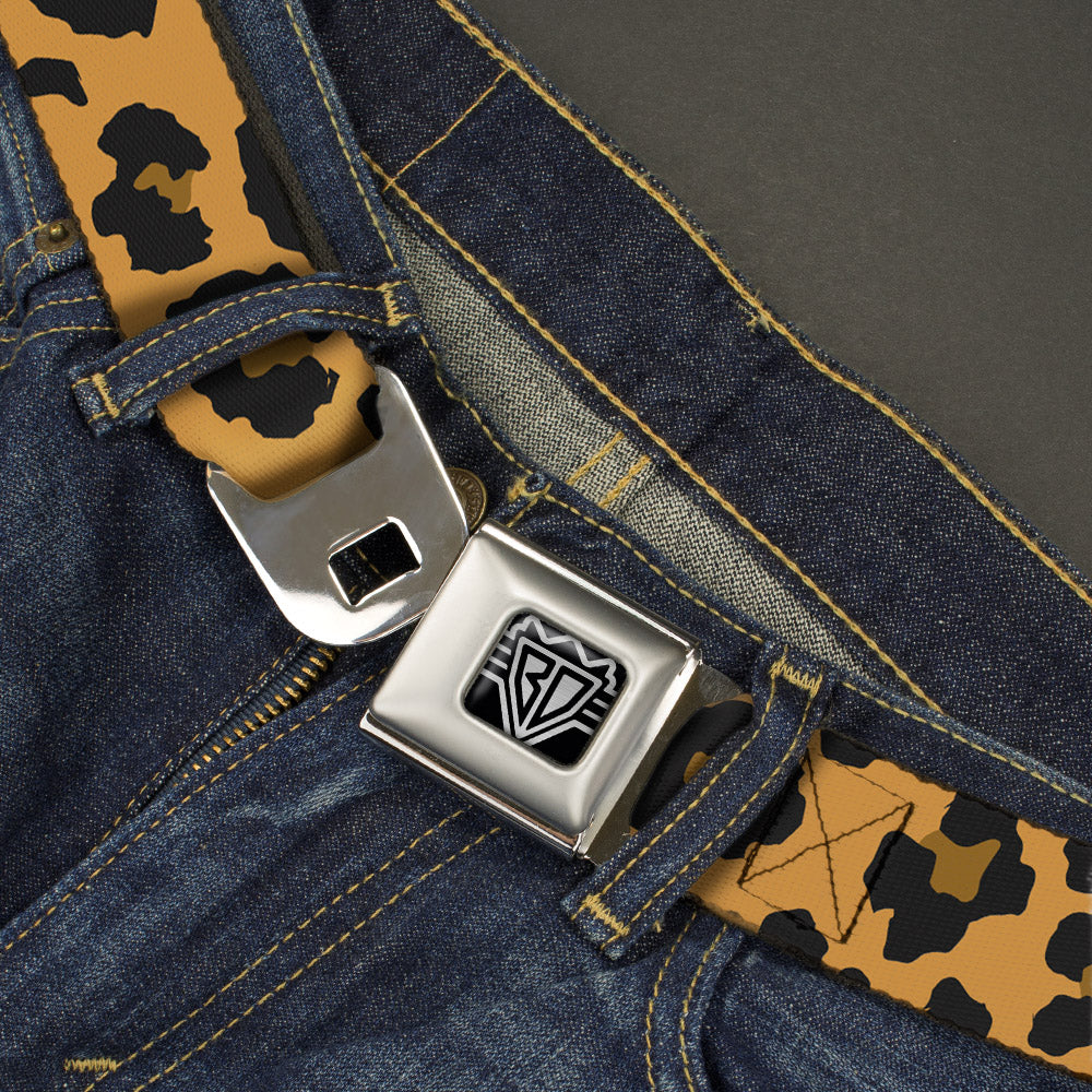 BD Wings Logo CLOSE-UP Full Color Black Silver Seatbelt Belt - Leopard Brown2 Webbing Seatbelt Belts Buckle-Down