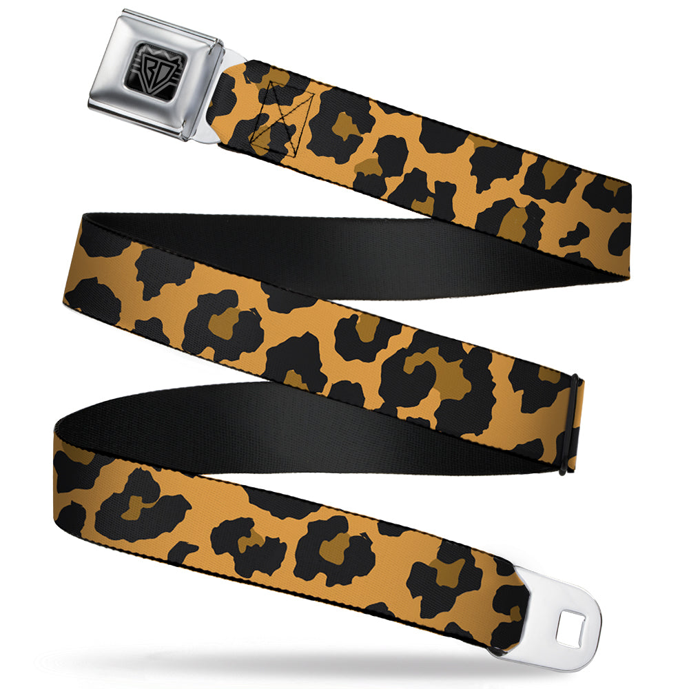 BD Wings Logo CLOSE-UP Full Color Black Silver Seatbelt Belt - Leopard Brown2 Webbing Seatbelt Belts Buckle-Down
