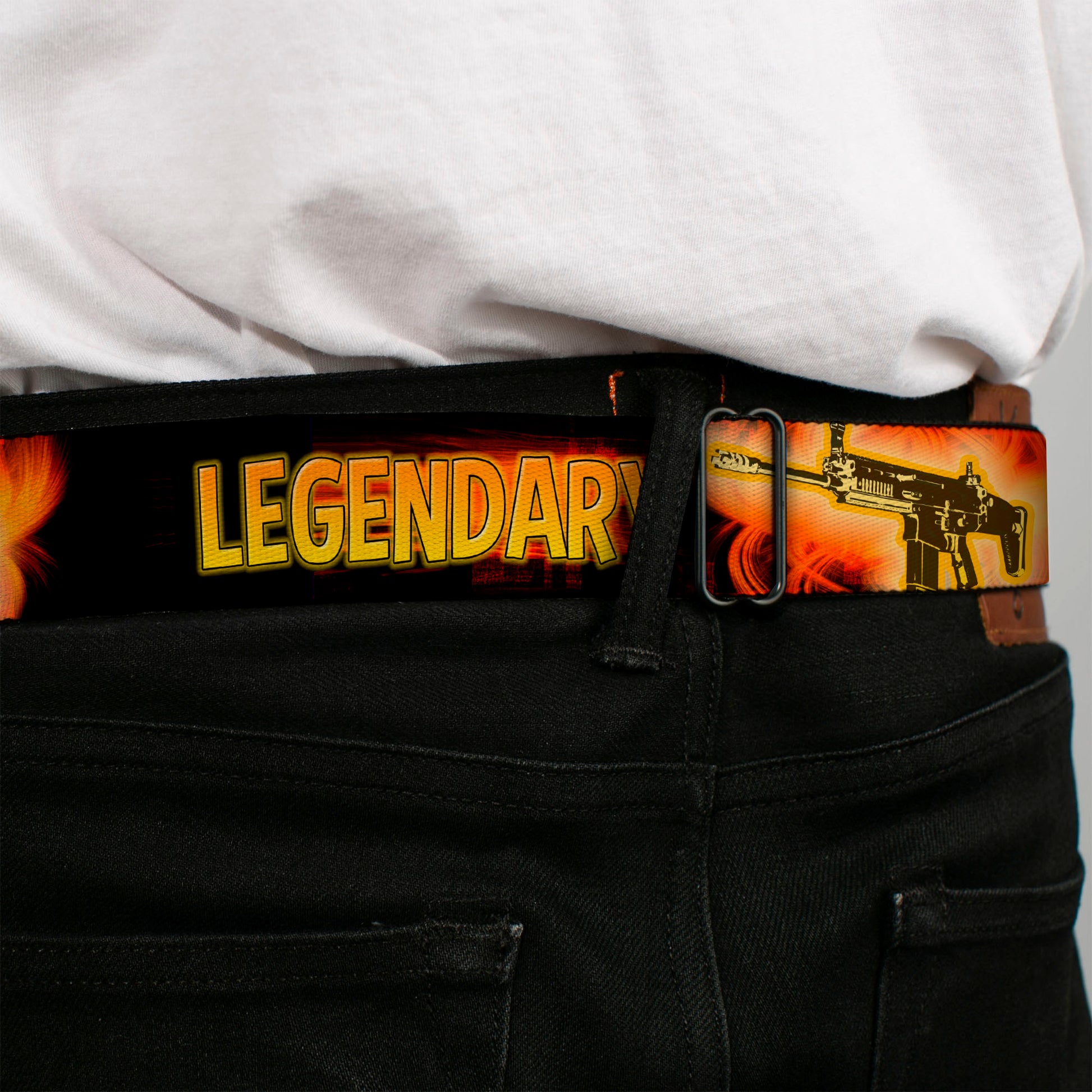 Buckle-Down Seatbelt Belt - LEGENDARY - FN SCAR - Black/Orange/Red Seatbelt Belts Buckle-Down